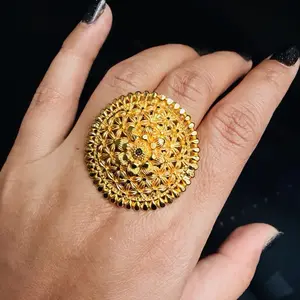 Gold Tone Adjustable Finger Rings for Women with Intricate Floral Design and Comfortable Fit