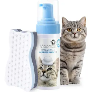 Mooncat Waterless Cat Shampoo+Cat Brush, Licking Safe Dry Shampoo for Cats, No Rinse Foam Cat Bath, Grooming for Cat, Kitten Sensitive Skin, Dander Reducing, Paraben Free, pH Balanced (5 oz)