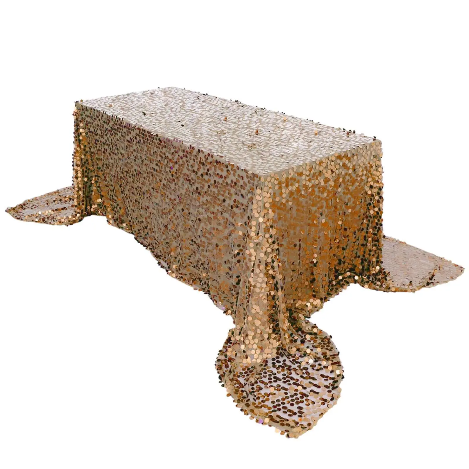 Gold Sequin Rectangle Tablecloth - 90in x 156in Seamless Payette Design, Luxe Household Kitchen Linen for Birthday Celebrations