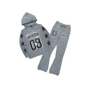Allstar Grey Hoodie Stacked Flare Knitted Mohair Track Set