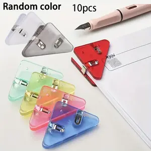 10PCS Multiple Colour Triangle Transparent File Edge Clip - Metal, Firm - For Office & School Use - Great Gift for Students & Professionals - Stationery