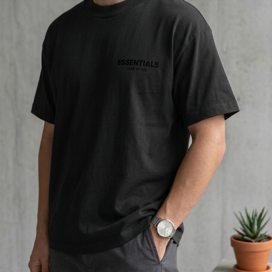 Fear of God Essentials Stretch Limo Velvet Black Tee Oversized Cotton Streetwear T-Shirt Men Women