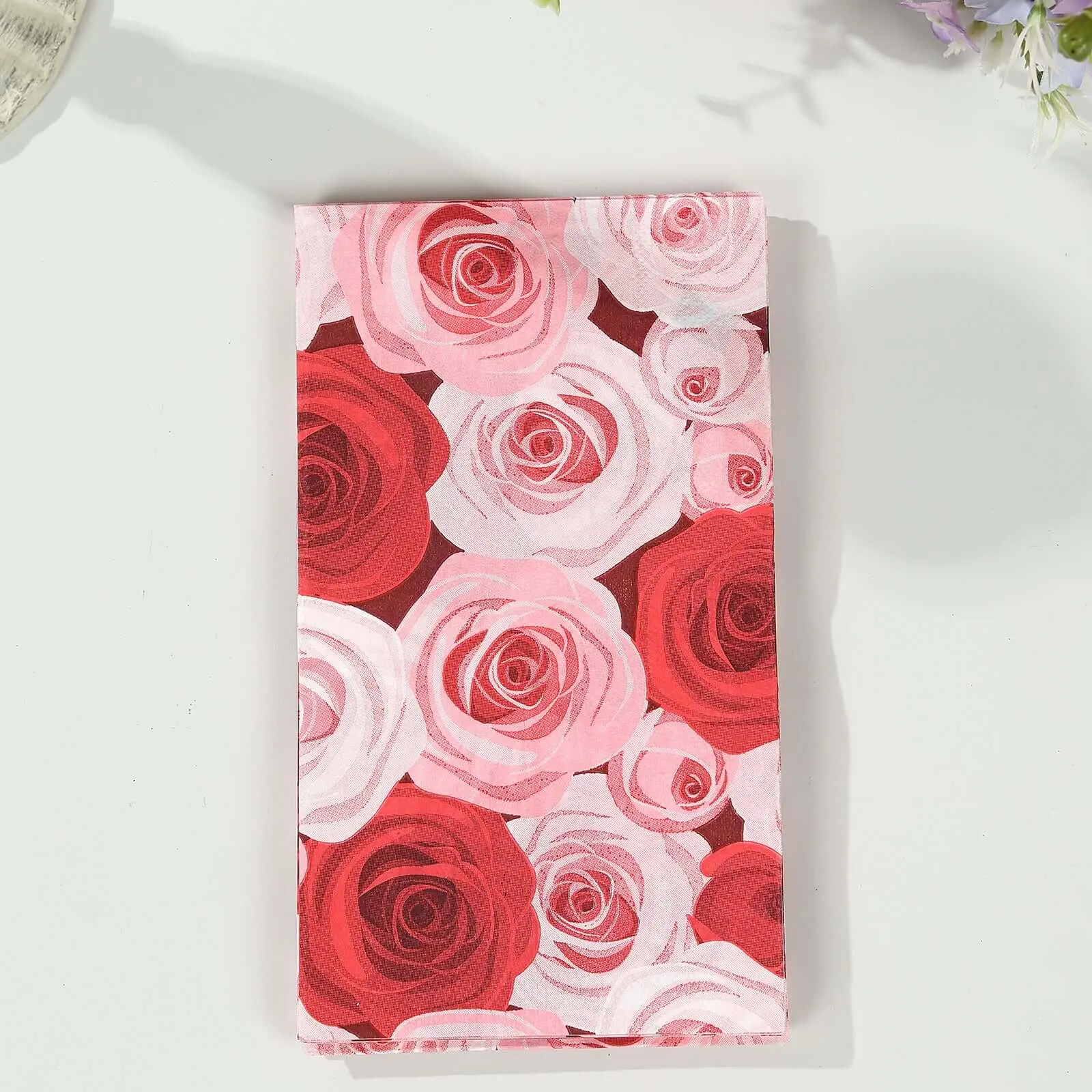 50-Pack 2-Ply Disposable Paper Dinner Napkins, Rose Print Single-Sided Red/Pink Boho Tableware for Events