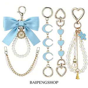 5Pcs Pearl Bow Bag Charms Fashion Handbag Chain Extender Cute Bow Pendant Keychain Stylish Bag Hanging Ornament Sweet Accessory Daily Casual Travel Party Decoration Lovely Gift For Women Girls Purse Decorative Charm Pendant