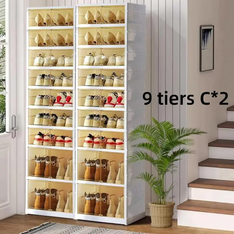 Ultimate Plus 7+2 Tiers Shoe Organizer Expandable Plastic Shoe Rack with Clear Doors | Foldable Storage for 18 Pairs of Shoes Set Box Cabinet