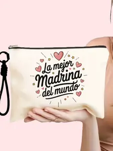 Cosmetic Travel Bag Set, Canvas Makeup Pouch with Detachable Wrist Strap, Heart Star Pattern, Large Capacity, Ideal Gift for Godmothers