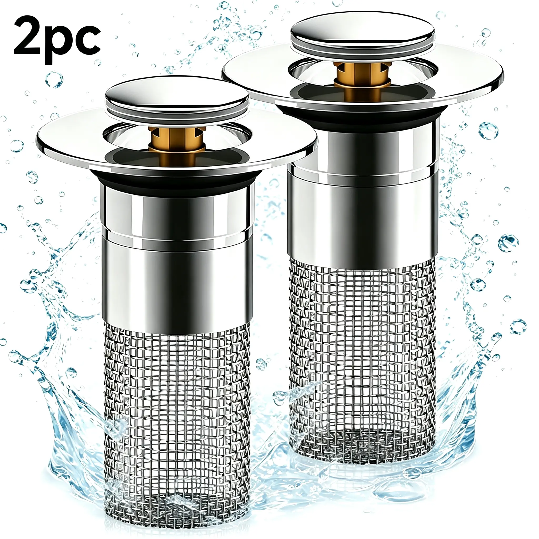 2pc bathroom sink drain strainer,Pop Up Sink Drain Strain, Bathroom Sink Stopper with Removable Stainless Steel, Filter Basket Hair Catcher Hair Catcher