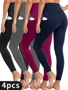 4-Piece Womens Yoga Pants-High Waist,Pocketed,Four-Way Stretch Sport Leggings for Running, Workout,and Fitness-Casual-Style,Breathable Fitness Apparel