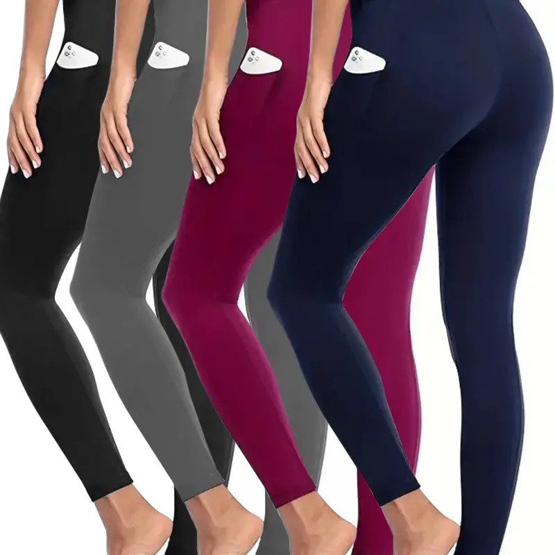 4-Piece Womens Yoga Pants-High Waist,Pocketed,Four-Way Stretch Sport Leggings for Running, Workout,and Fitness-Casual-Style,Breathable Fitness Apparel