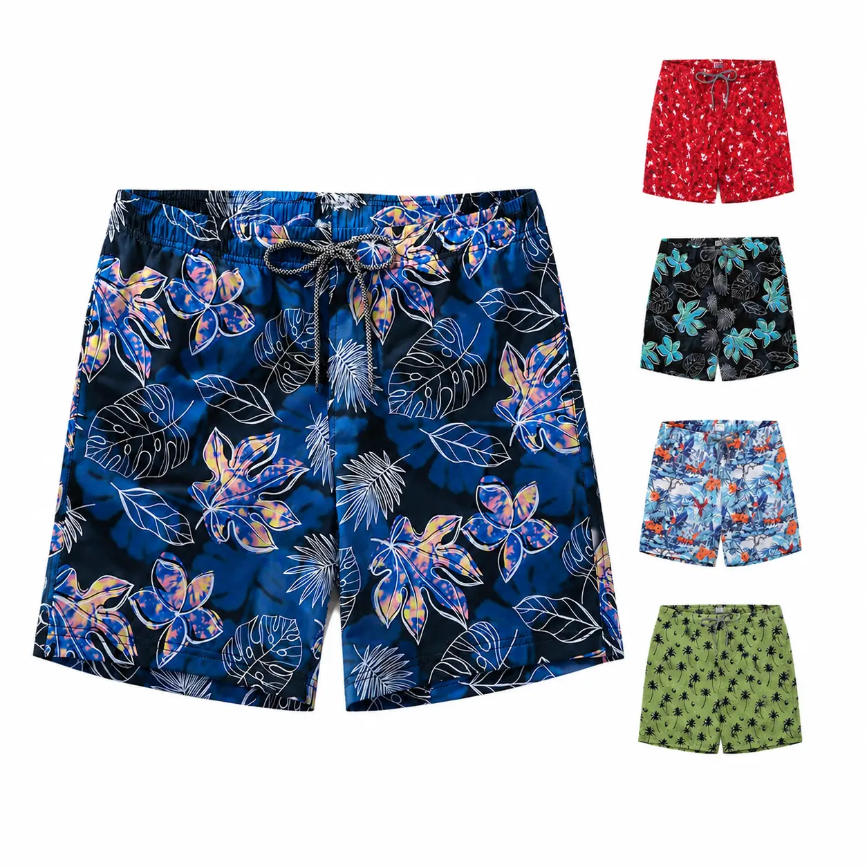 Men Trendy Tropical Print Quick Dry Swim Trunks Stretch Elastic Drawstring Waist Lightweight Breathable Beach Board Shorts Summer Pool Surf Resort Casual Vacation Swim Shorts
