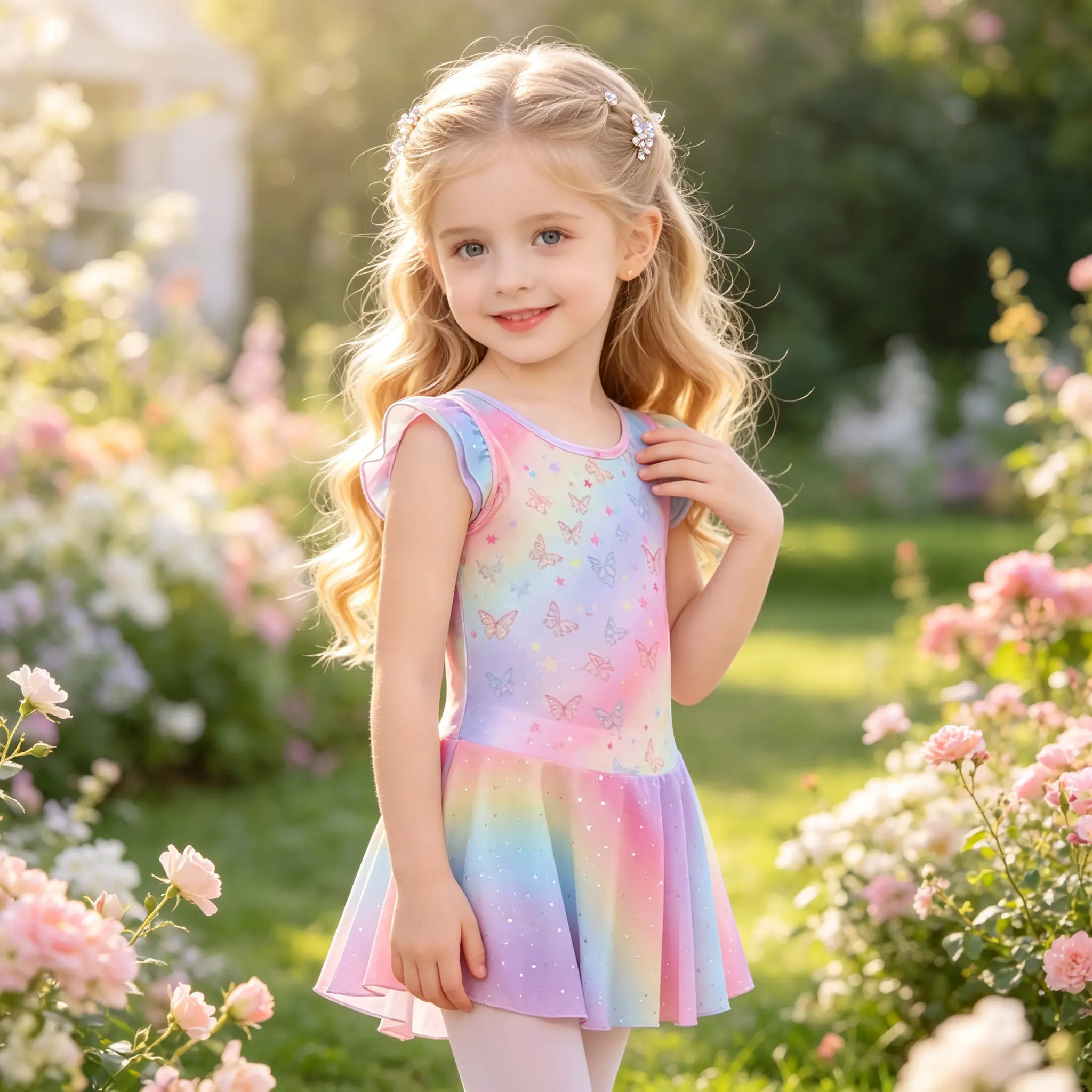 Little Girls Ballet Dancewear, Rainbow Gradient Butterfly Printed Flutter Sleeve Sparkle Tutu Leotard Dress, Stretchy Polyester Kids Dance Costume for Recital Performance Birthday