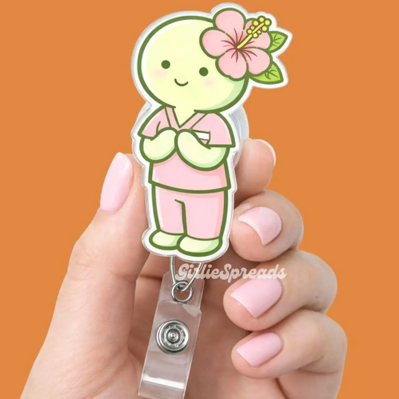 Hibiscus Nurse Badge Reel, Cute Floral Scrubs Badge Holder, Retractable ID Clip, Nurse Gift, Pink Scrubs Badge Reel