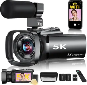 5K Video Camera Camcorder, 64MP WiFi Vlogging Camera for YouTube with 8X Optical Zoom, 3.5" IPS Touchscreen, Full-Color Night Vision, Live Streaming, 6-Axis Anti-Shake, 64GB SD Card & Dual 1400mAh Batteries