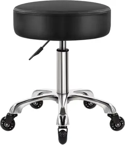 Heavy Duty Rolling Stool with Wheels Hydraulic Swivel Adjustable Rolling Chair Ergonomic Thick Leather Seat Stool Chair for Kitchen Drafting Lab Office Salon Message Stool – Black