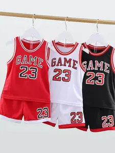 Sweat-Resistant  two-Piece Set Boy's Basketball Jersey Set,Sleeveless Tank Top & Cozy Shorts Outfit, Multi-Pack  GAME 23 Design Print,Summer Clothes for Kids Outdoor and Sports Activities, Boy's Casual