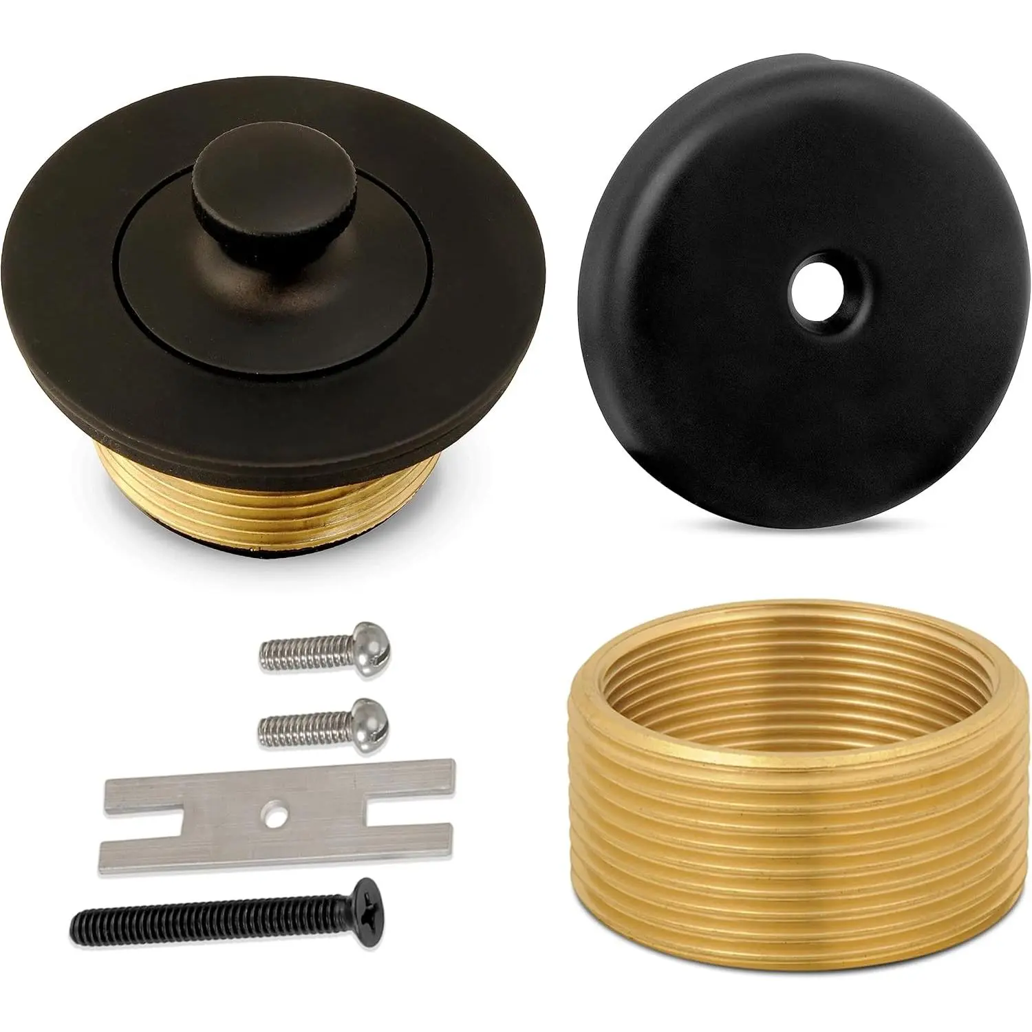 Lift & Turn Bathtub Drain and Overflow Kit - Universal All-Brass Tub Drain Assembly with Single-Hole Overflow Faceplate - Fine/Coarse Thread Conversion Trim (Matte Black)