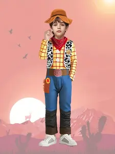 Boys' Plaid Print Sweatshirt Set with Denim Jeans, Party with Scarf and Hat, Perfect for School Shows and Halloween