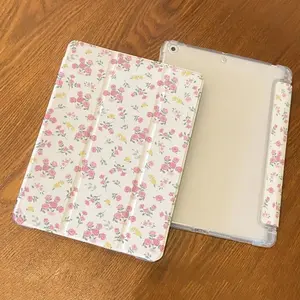 Minimalist Pink Floral Cute Tablet Protective Case for iPad 10th(10.9inch) Pro11 2024/10.9/Air4/5/6/7/8/10.2/9.7/10.5/mini6/7/iPad Pro  For  Samsung Tab Tab A7/A8/A9+/S6 Lite ,Tab S7+/S8+/S9+/S9/S10FE+, Sleep/Wake