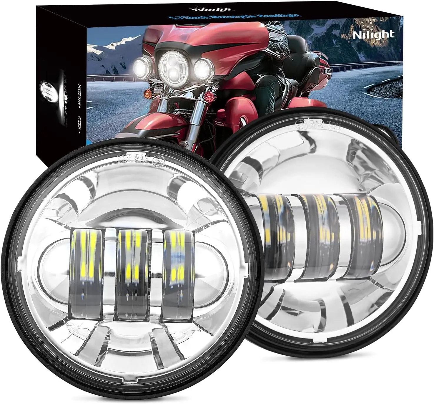 Nilight 2PCS 4.5in DOT-Approved Ventilated Chromed Aluminum LED Fog Lighting, IP67 Rated Easy-Install Waterproof Motorcycle Accessories for Harley Davidson, LED Front Lights with Instruction