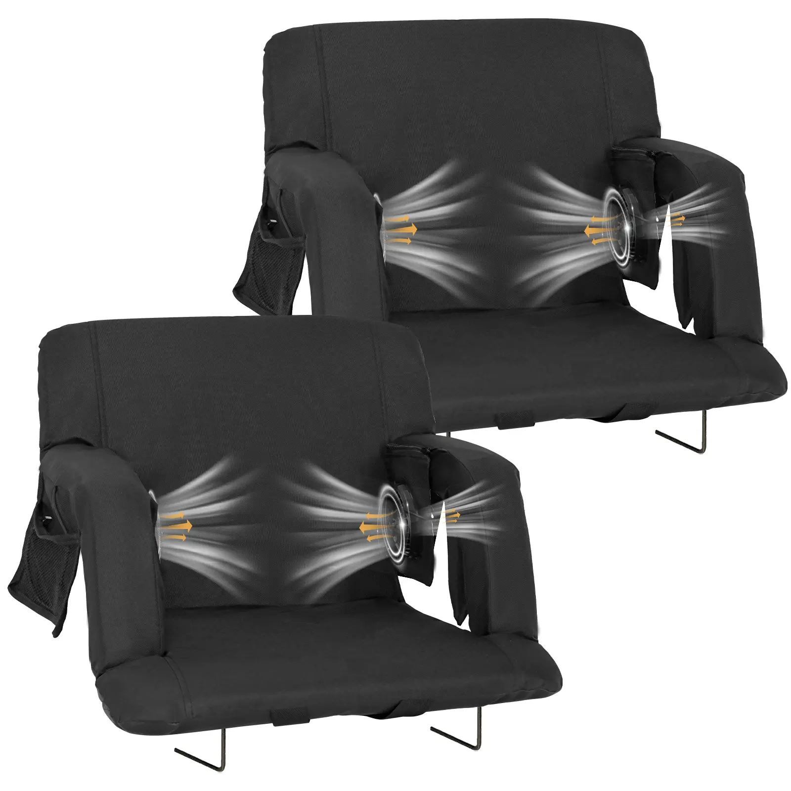 SLSY Stadium Seat w/ Fans, Cooling Seat for Bleachers with Back , Cooling Seat Cushion Foldable,2 Fans & 3 Cooling Speed, Battery NOT Included