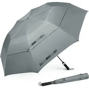 62 Inch Oversize Portable Golf Stick Umbrella Automatic Open Double Canopy Vented Windproof