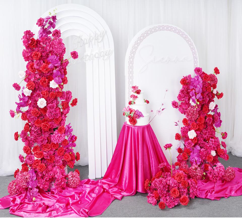 S-A7645 Red Pink Rose Hydrangea Orchid KT Board Floral Row Wedding Backdrop Arrangement Stage Floor Flower