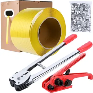 Heavy Duty Banding Strapping Kit with Tensioner Tool, 1/2" x 3500FT Polypropylene Plastic Packaging Strapping, 300 Metal Seals, Sealer Tool for Pallets, Logistics, Warehouse (Red)