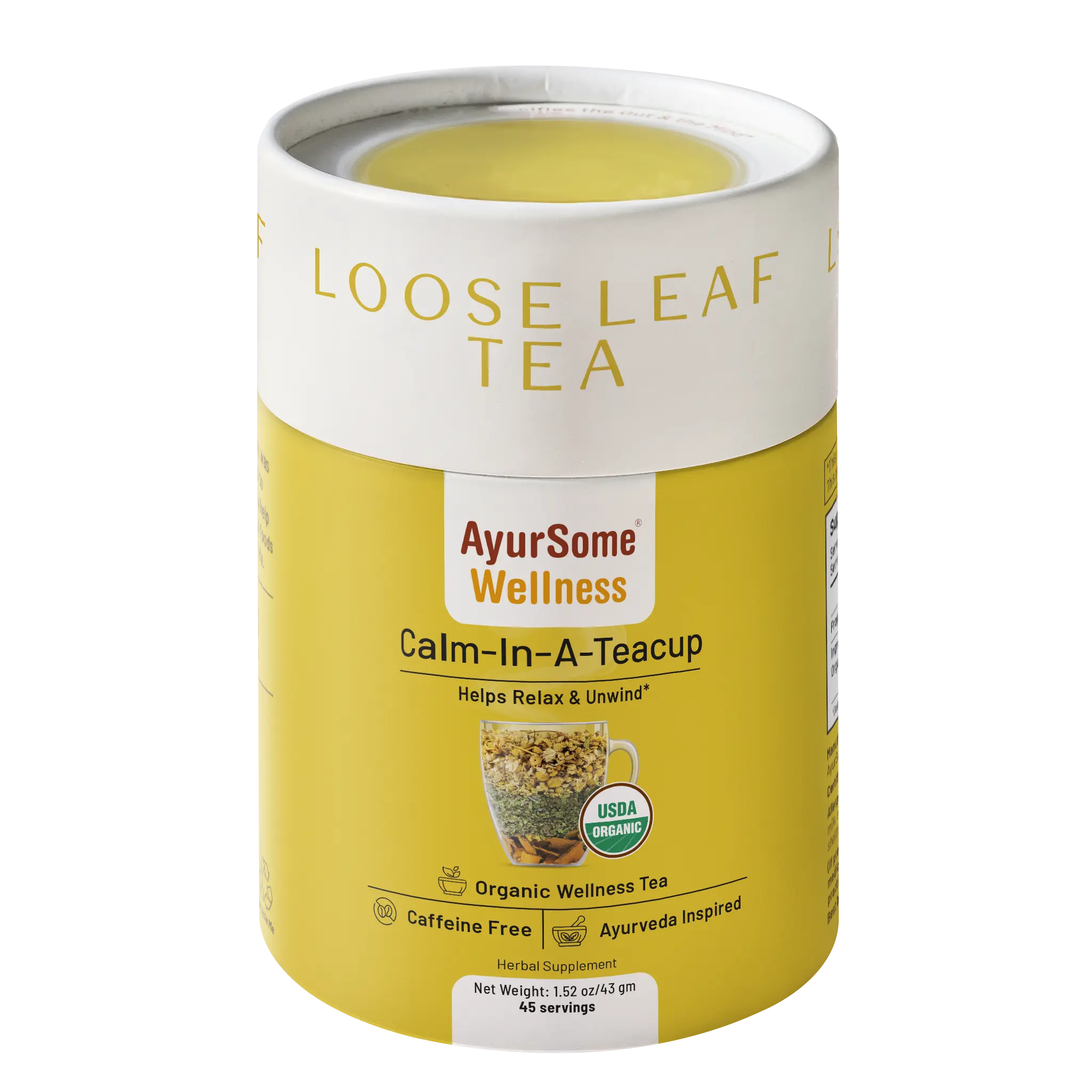 Organic Chamomile Tea blend, Helps Relax & Unwind*, AyurSome Wellness Calm-In-A-Teacup, Herbal Caffeine free, 1.52 oz Loose Leaf