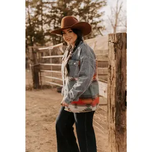 Ladies Denim with Aztec Fashion Long Jacket.L-25915