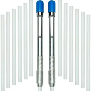 Two Round Soapstone Holder with 14 Welding Quality Round Soapstone Pens Refills for Welders -  for Making Removable Markings on Steel, Aluminum,  Cast Iron