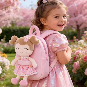 Gloveleya Spring Outing Gift for Girls, Valentine's Day gifts Soft Plush Doll Backpack with Detachable Toy, 2-in-1 Toddler Picnic Bag for Age 2-6, Floral Princess Travel Bag for Little Girls, Preschool Outdoor Companion