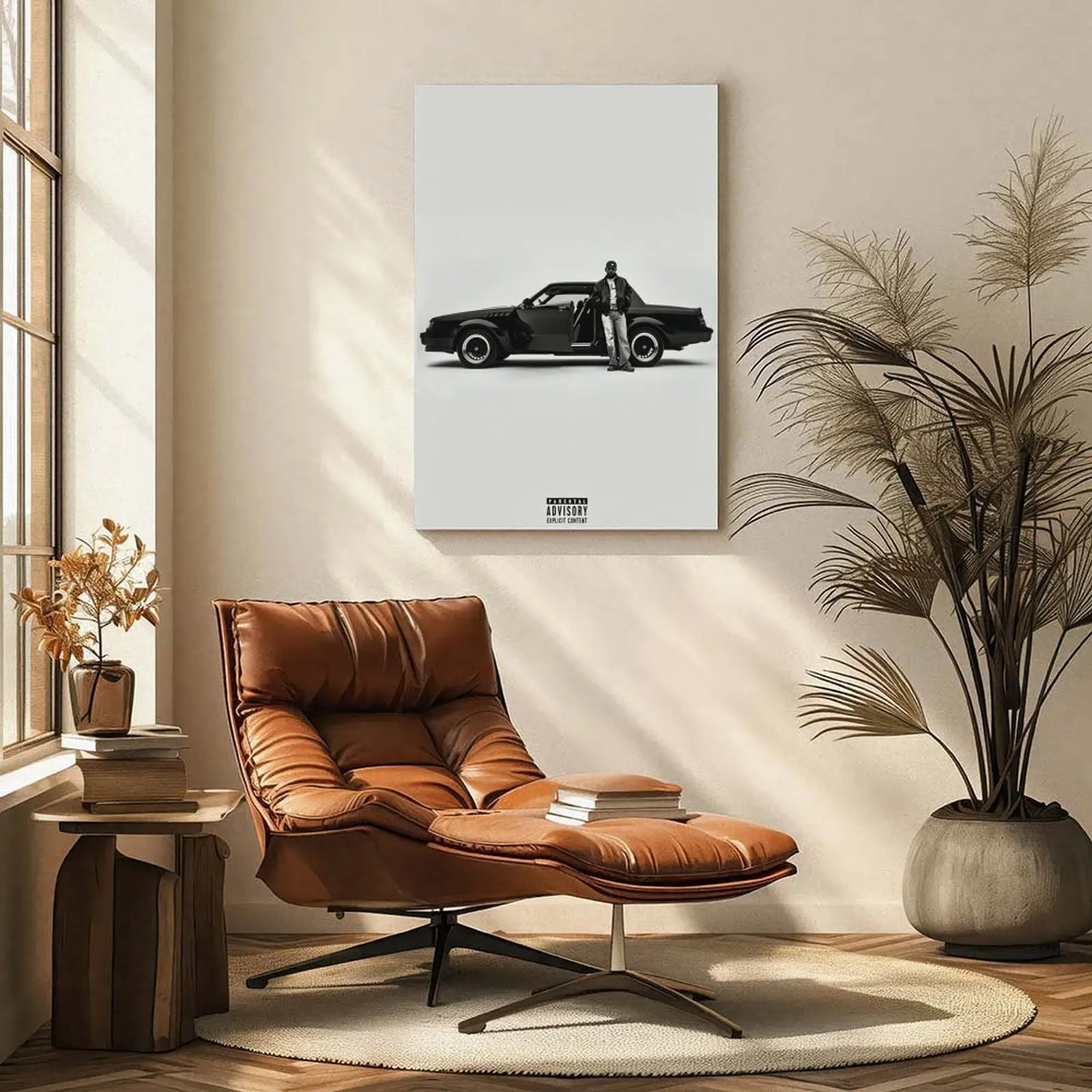 Vintage Rap Hip Hop Canvas Print Rapper & Retro Muscle Car Poster Minimalist Black White Wall Art Hypebeast Room Studio Home Decoration