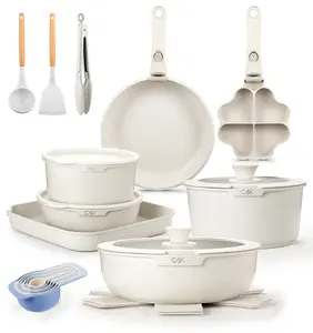 KOCH SYSTEME CS 21 Piece Cookware Set with Detachable Handle, Pots and Pans Set with Removable Handle, Stackable RV Camping Kitchen Set, Induction Compatible, Dishwasher Safe