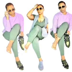 2 Piece Sweater Hoodie Set with Sunglasses - Pink Hooded Top & Green One Piece Jumpsuit Outfit for Stylish Womenswear - Clothes