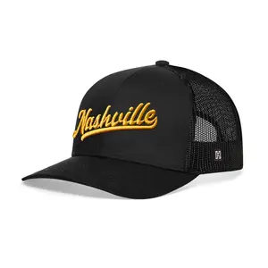 Nashville Gold Script Trucker Hat  |  Black Tennessee Snapback