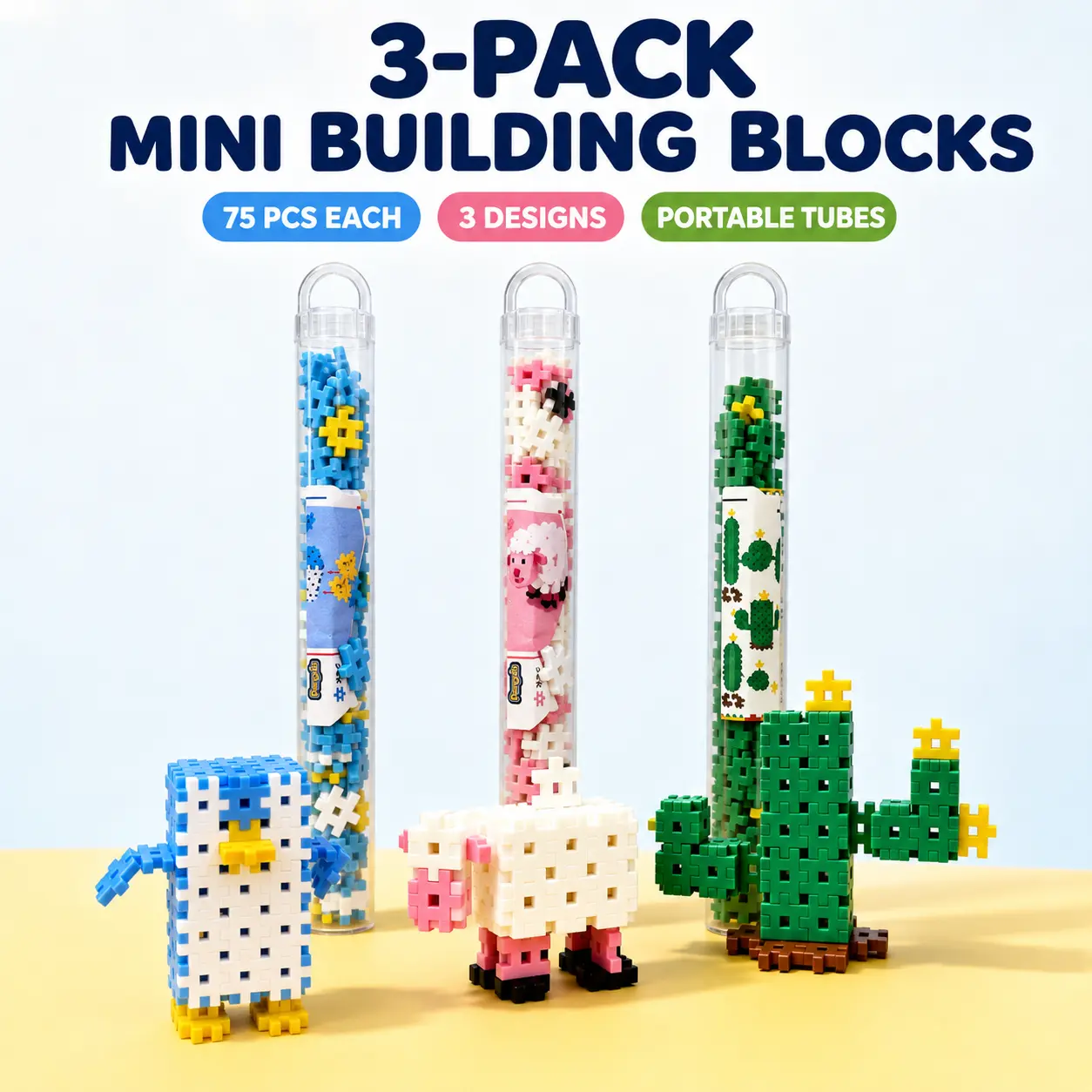 Unisex 3-Pack Mini Tube Building Blocks Set, ABS Plastic Interlocking Blocks for Ages 5+, DIY Construction Toy for Model Making