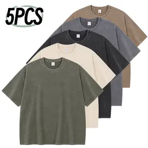 Men' s 4/5-Pack Oversized Short-Sleeve Fitness TShirts -Vintage Loose Fit Baggy Streetwear Pure Cotton Acid Wash Sports Tee,Summer Sport Top