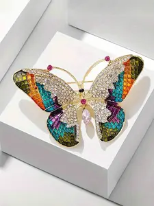 Fashion Colorful Oil-Drop Rhinestone Butterfly Brooch Clip, Elegant Design Women's Party Versatile Shirt Pin Badge Flower Fashion Accessory