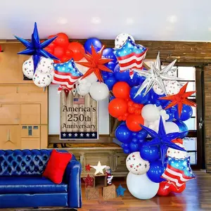 150Pcs Red White and Blue Balloon Garland Arch Kit for America'S 250Th Anniversary, Patriotic Decorations with Star Print & USA Flag Foil Balloons for 4Th of July, Independence Day, Memorial Day kozee