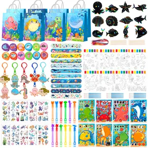Under The Sea Party Favors, 120pcs Ocean Birthday Party Favors Set Includes Under The Sea Slap Bracelets Bags Scratch Paper Art Craft etc Under Sea Party Favors for Ocean Birthday Party Decorations