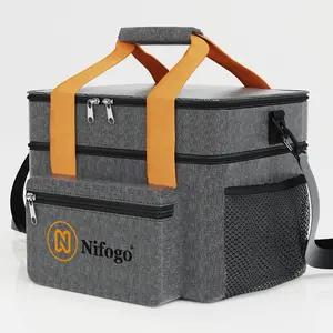 Nifogo Reusable Insulated Lunch Tote Black Leakproof Adjustable Strap for Hiking Picnic Office Daily Use