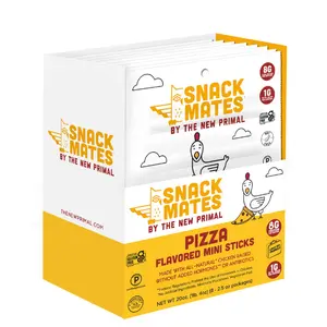 New Primal Snack Mates Pepperoni Pizza Chicken Sticks, Gluten Free High Protein Snacks for Kids, Low Sugar Mini Jerky, 40 Sticks