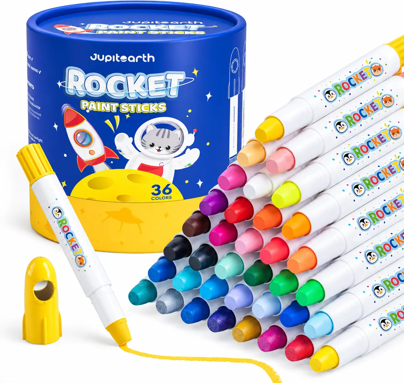 JUPITEARTH Jumbo Rocket Silky Twistable Crayons - Easy Grip, Washable, Non-Toxic Art Supplies Kit for Toddlers, Bright Coloring, Drawing, Art Crafting, Back to School (12-36 Colors)