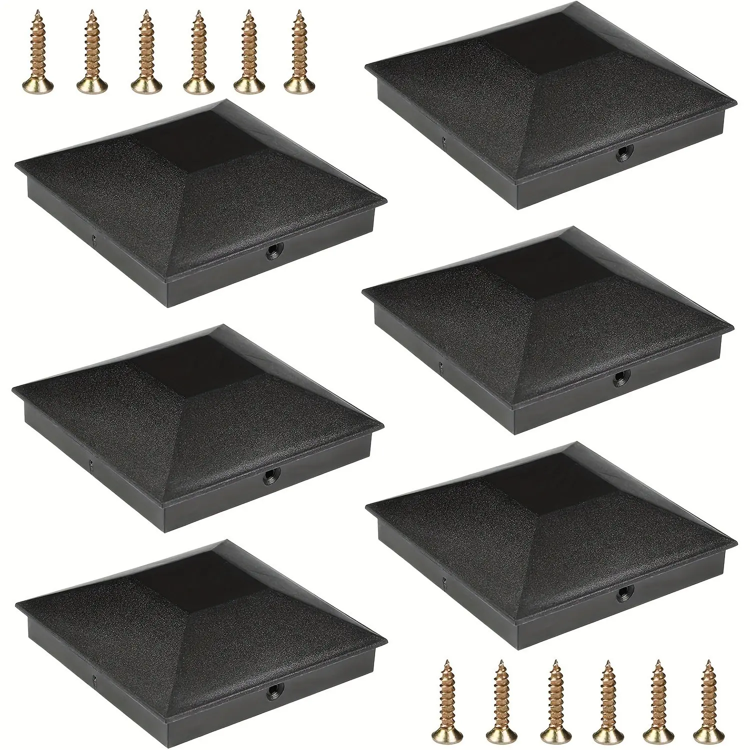 4x4 Inch Fence Post Caps with Screws, Easy Plastic Top Covers for Outdoor Wood Posts Patios, Prevents Cracking and Rotting, Waterproof, 6-Pack
