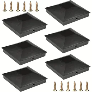 4x4 Inch Fence Post Caps with Screws, Plastic Top Covers for Outdoor Wood Posts, Prevents Cracking and Rotting, Waterproof, 6-Pack
