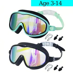 Clear view swimming goggles 2 Pack for Kids 4-15 Years Anti-fog UV Wide Field of View Waterproof Leak Proof Boys and Girls Swim Goggles