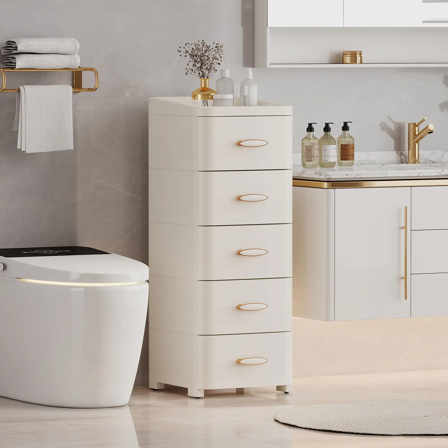 Slim Narrow Storage Cabinet with Drawers, Freestanding Multi Drawer Dresser Organizer, Space Saving Vertical Storage Chest for Small Spaces, Versatile Skinny Storage Unit for Bathroom, Bedroom, Laundry Room, Closet and Dorm