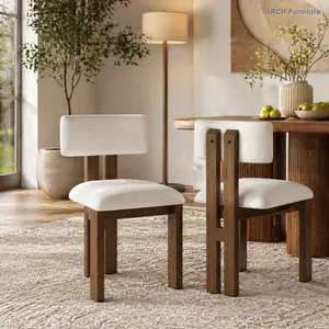 Modern Arch Upholstered Armless Dining Chairs (Set of 2, 2 Seats), 19.5x20.75in Size, Foam Padding, Solid Back, U-Shaped Seat, Metal Legs, White, Two Seats