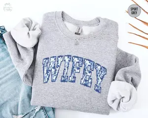 Toile De Jouy Wifey Sweatshirt, New Bride Gift, Coquette Bridal Shower Gift, Floral Honeymoon Crewneck, Fiance Sweater, Getting Ready Outfit Top