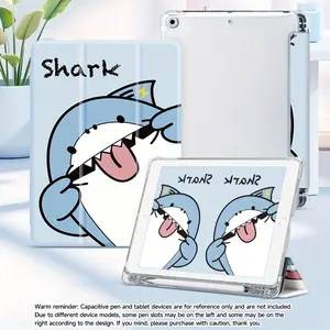 Cute shark pattern, with adjustable stand and pen slot, foldable non-slip TPU protective case, suitable for iPad mini, iPad Air, iPad Pro/iPad 10th generation, 11th generation and other series iPad protective cases